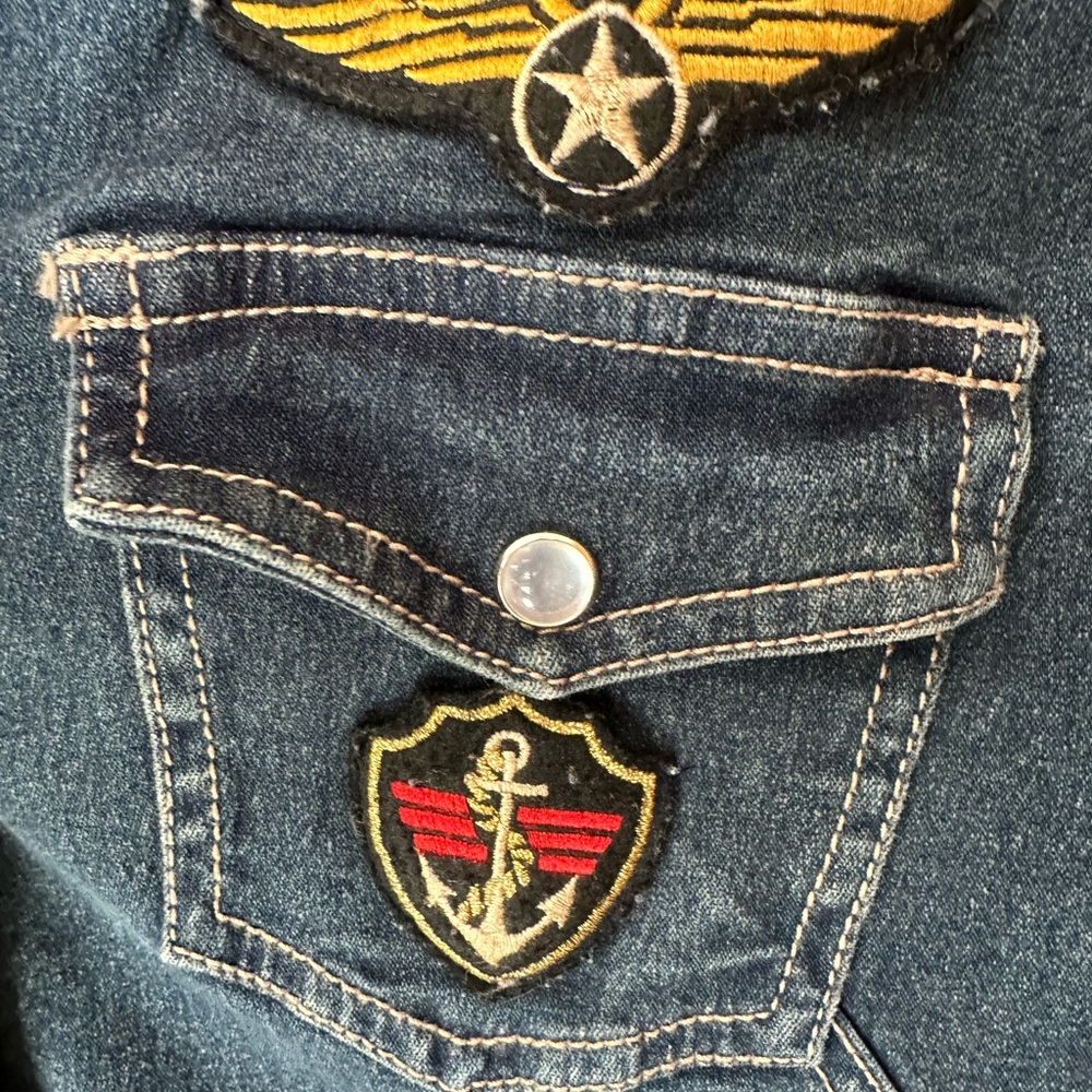 Vintage 90s Rampage Denim Dress with military patches M/L - Picture 4 of 11